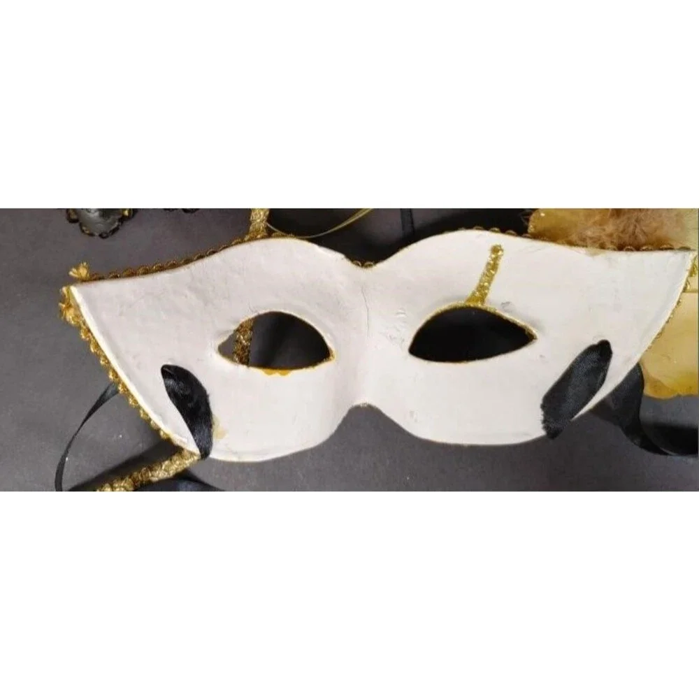 Venetian Carnival Side Feather & flower Gold Masquerade Mask Mardi Gras Party